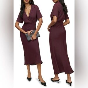 New Reformation Danika Burgundy V neck Short Sleeve
Collared Midi Dress sz XS